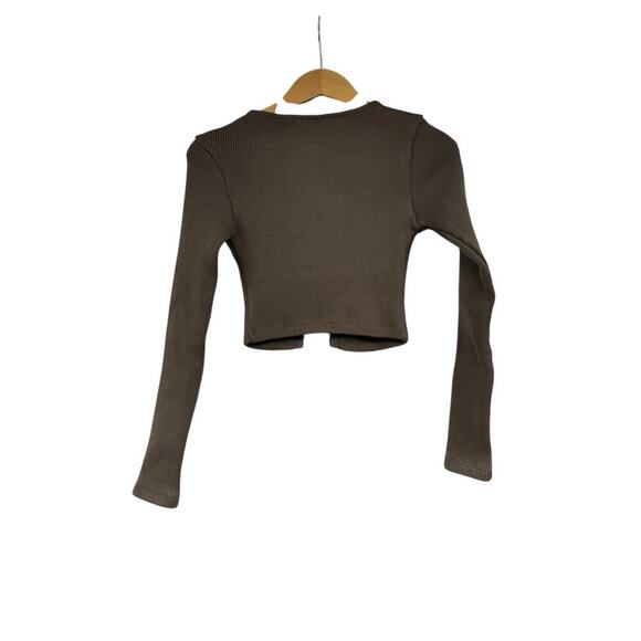 White Fox The Real Thing Brown Ribbed Double Zipper Cropped Sweater Womens XS - Picture 4 of 7